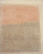 Oggetto grafico rosso e bruno, 1963, cm 100x80